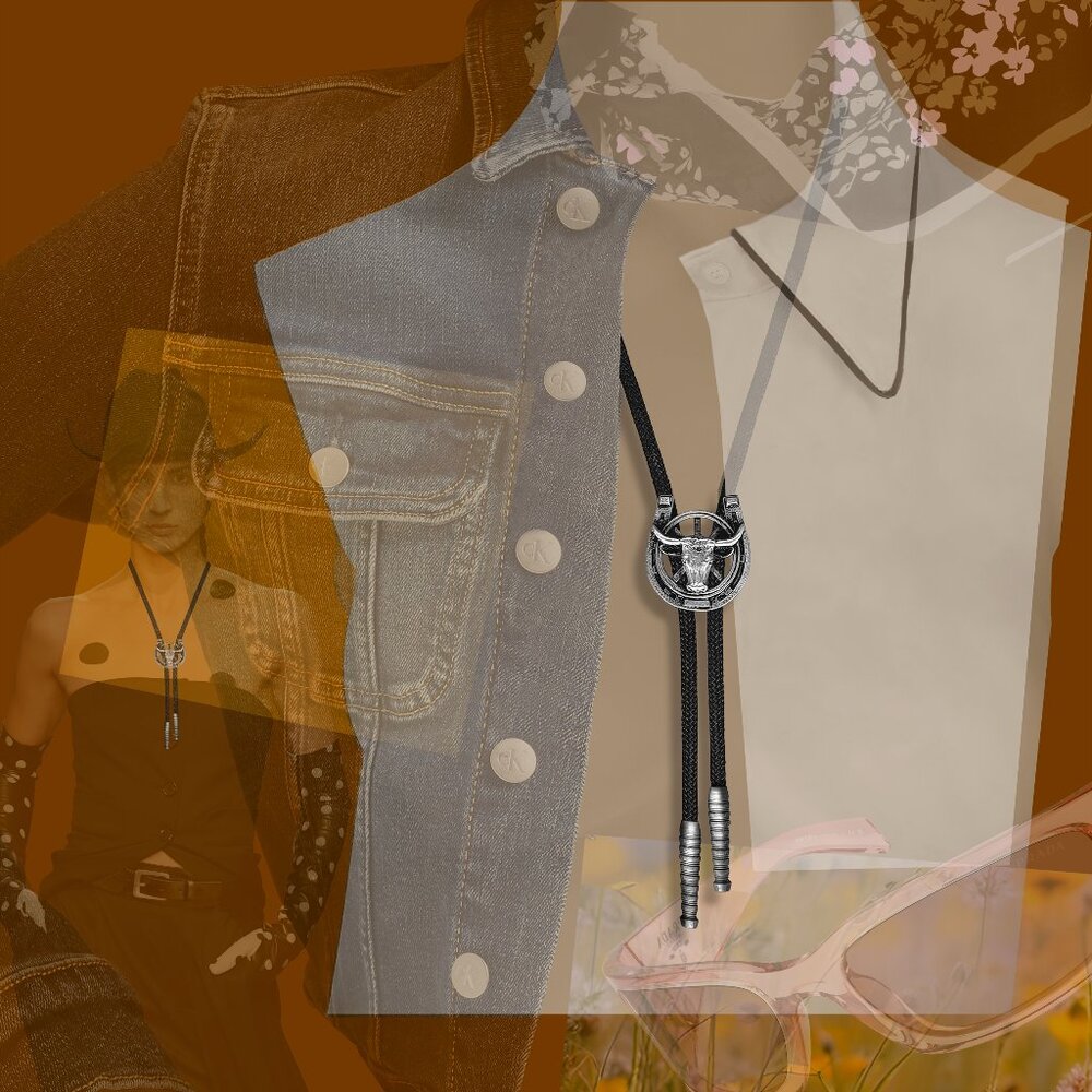 NECKLACE Vintage Western Black Bolo Choker Neck-Tie